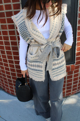 Women's cream and charcoal patterned sweater vest