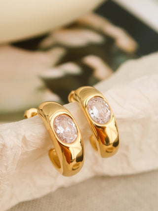 18K Gold Non-Tarnish CZ Classic C Earring