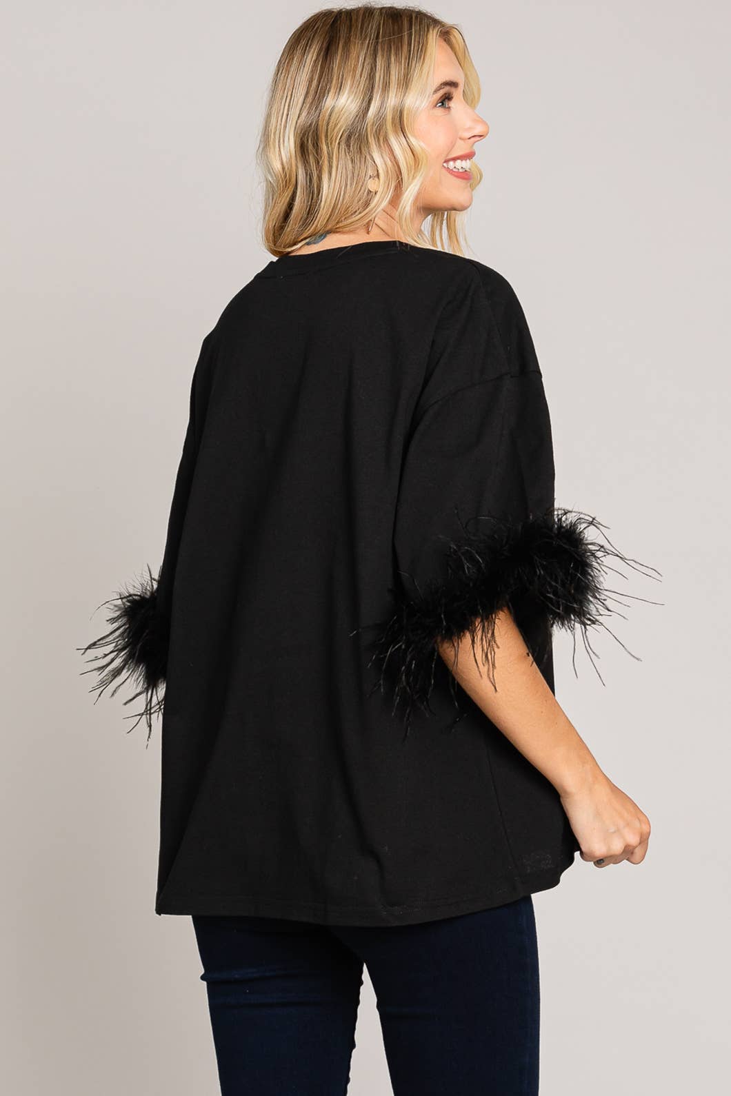 Faux Feather Sleeve Tee