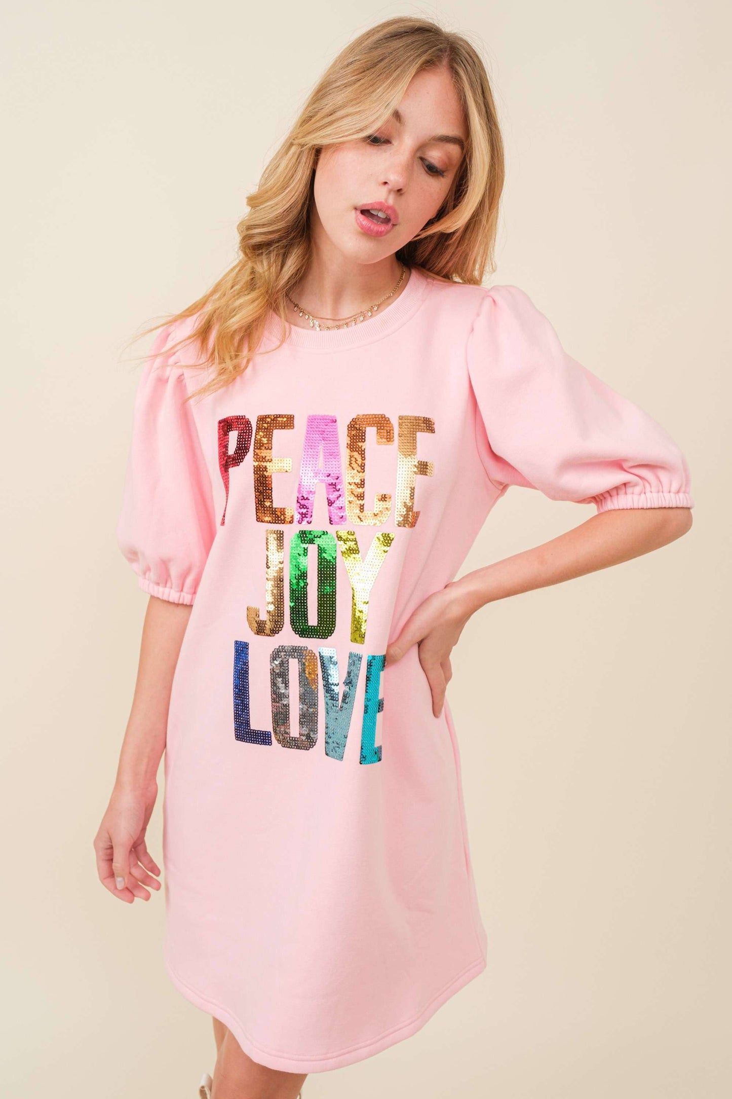 Peace Joy Love Sequin Fleece Dress