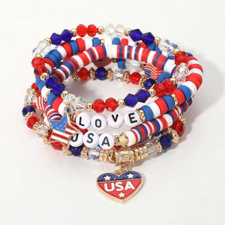 American USA Beaded Stretch Multi Layered Bracelets