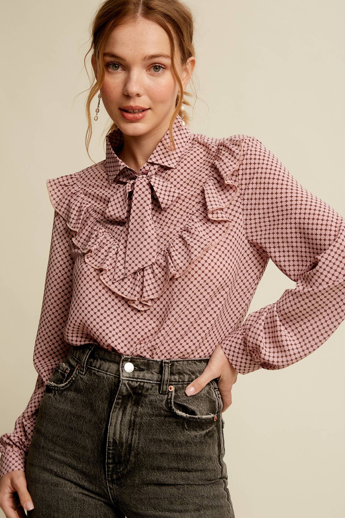 Raina Ruffle Tie-Neck Printed Blouse