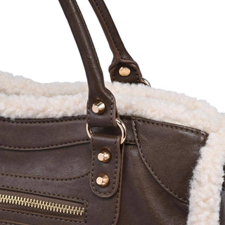 Seraphina Brown Shearling Trim Satchel Bag