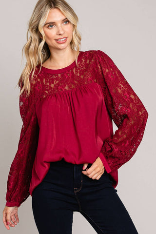 Satin Blouse w/ Lace Neck