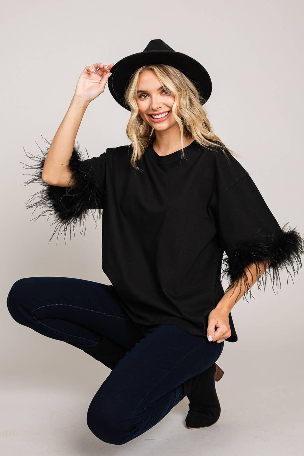 Faux Feather Sleeve Tee