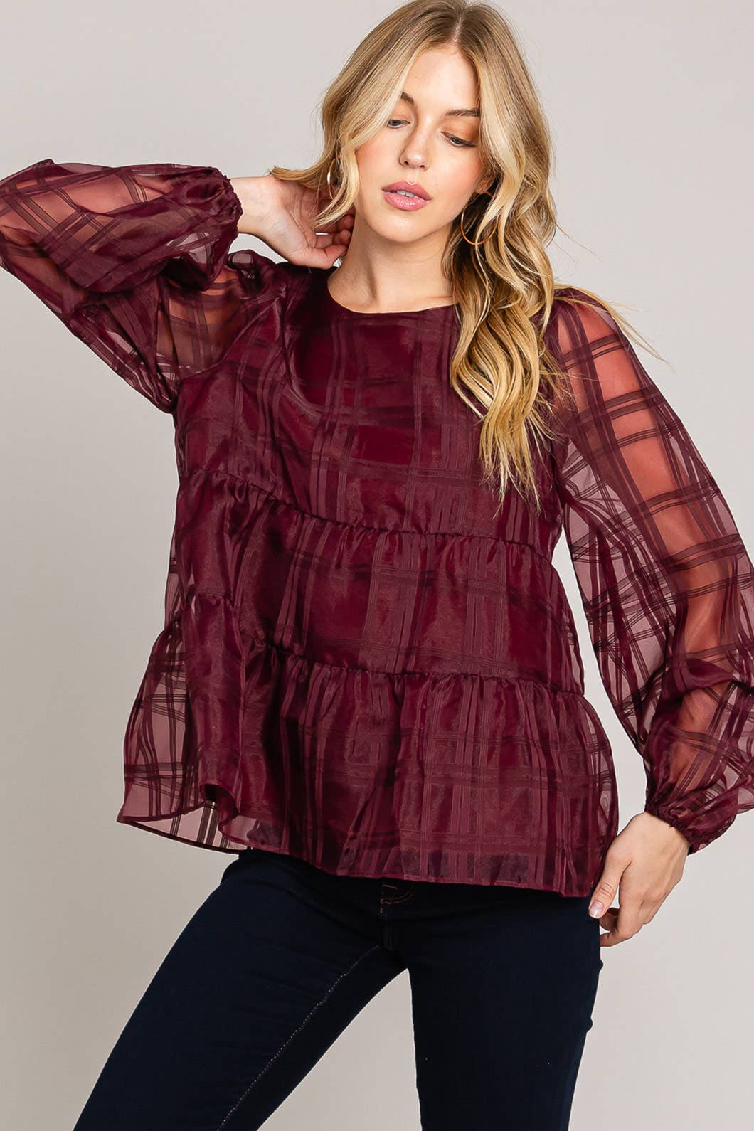 Plaid Organza Top