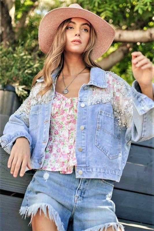 Mesh Stitching Denim Jacket