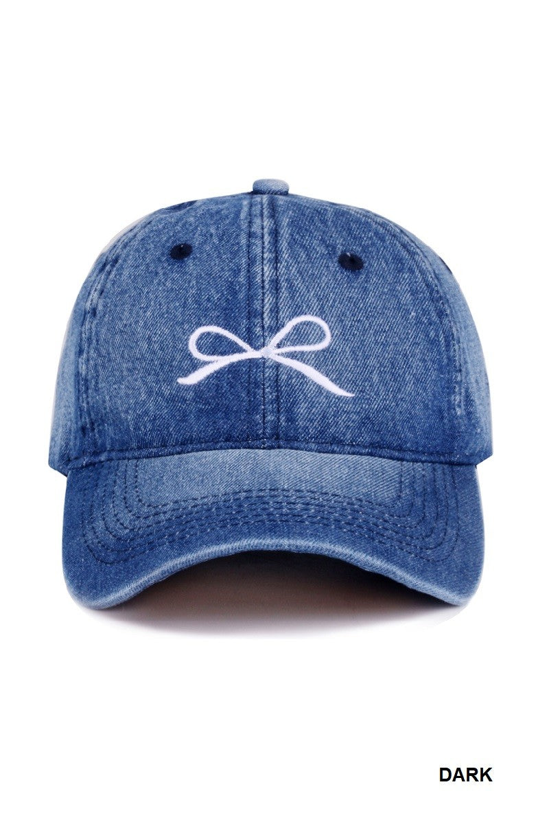 Bow Embroidery Denim Washed Cap