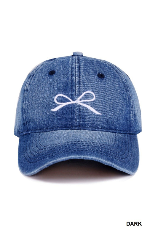 Bow Embroidery Denim Washed Cap