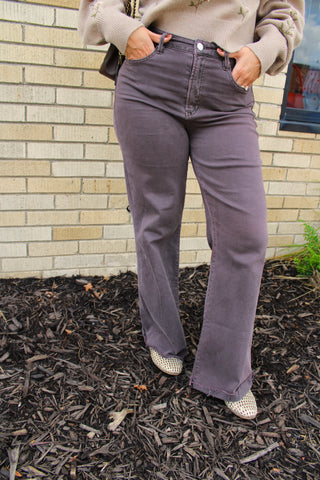 Women's chocolate brown wide leg denim jeans