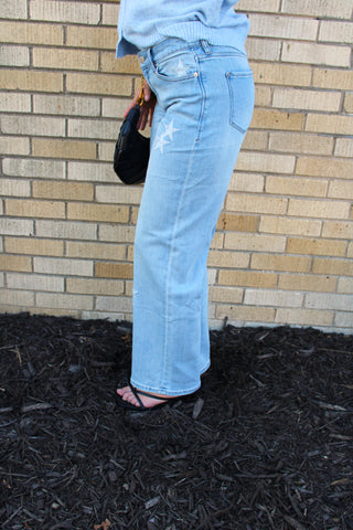 Dear John Taylor jeans with white star embroidery side view