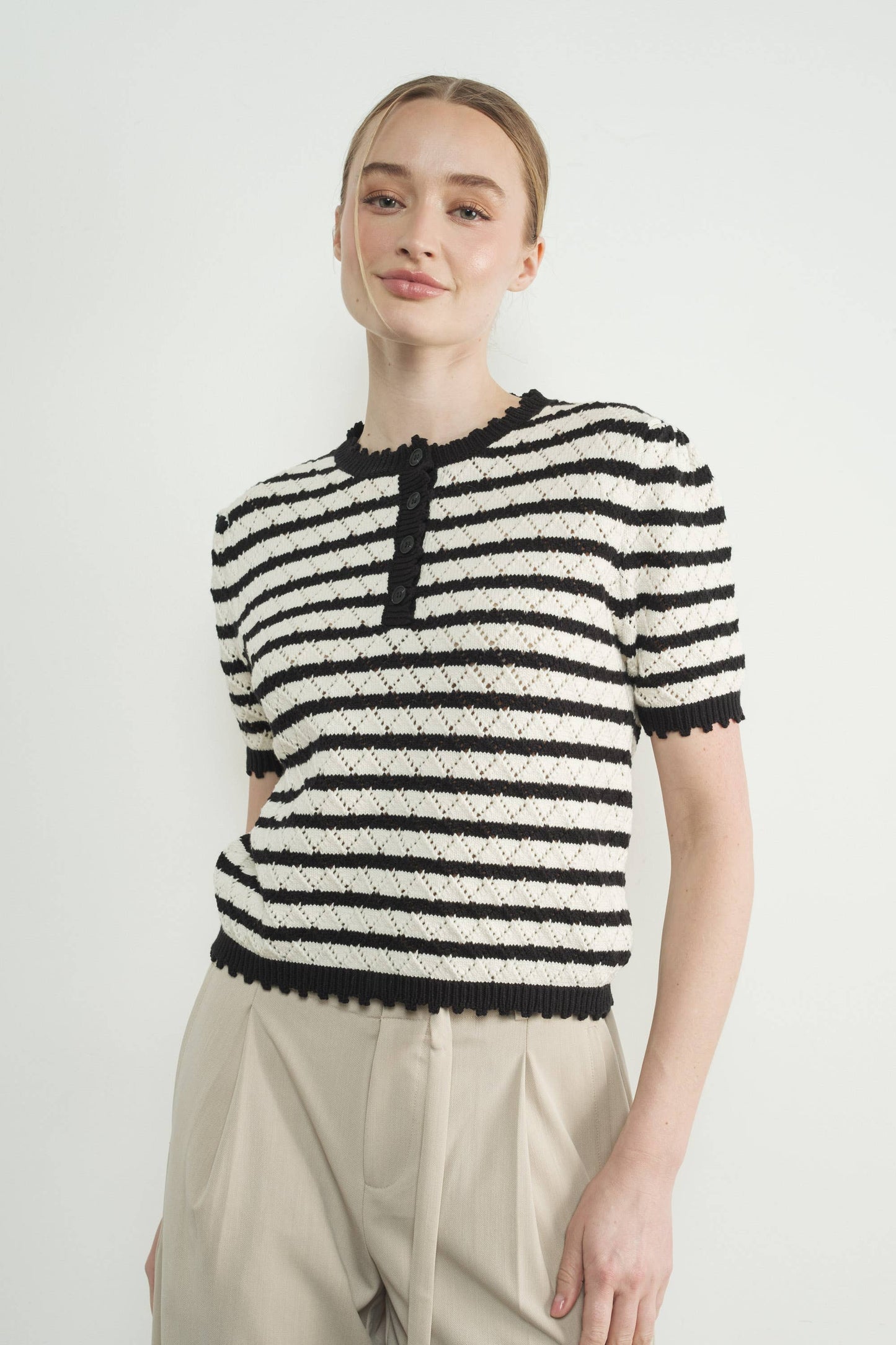 Sindy Striped Puff Short Sleeve Sweater