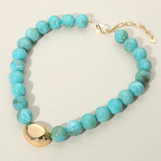 Emma Metal Bean Accent Bold Marbled Ball Beaded Statement Necklace