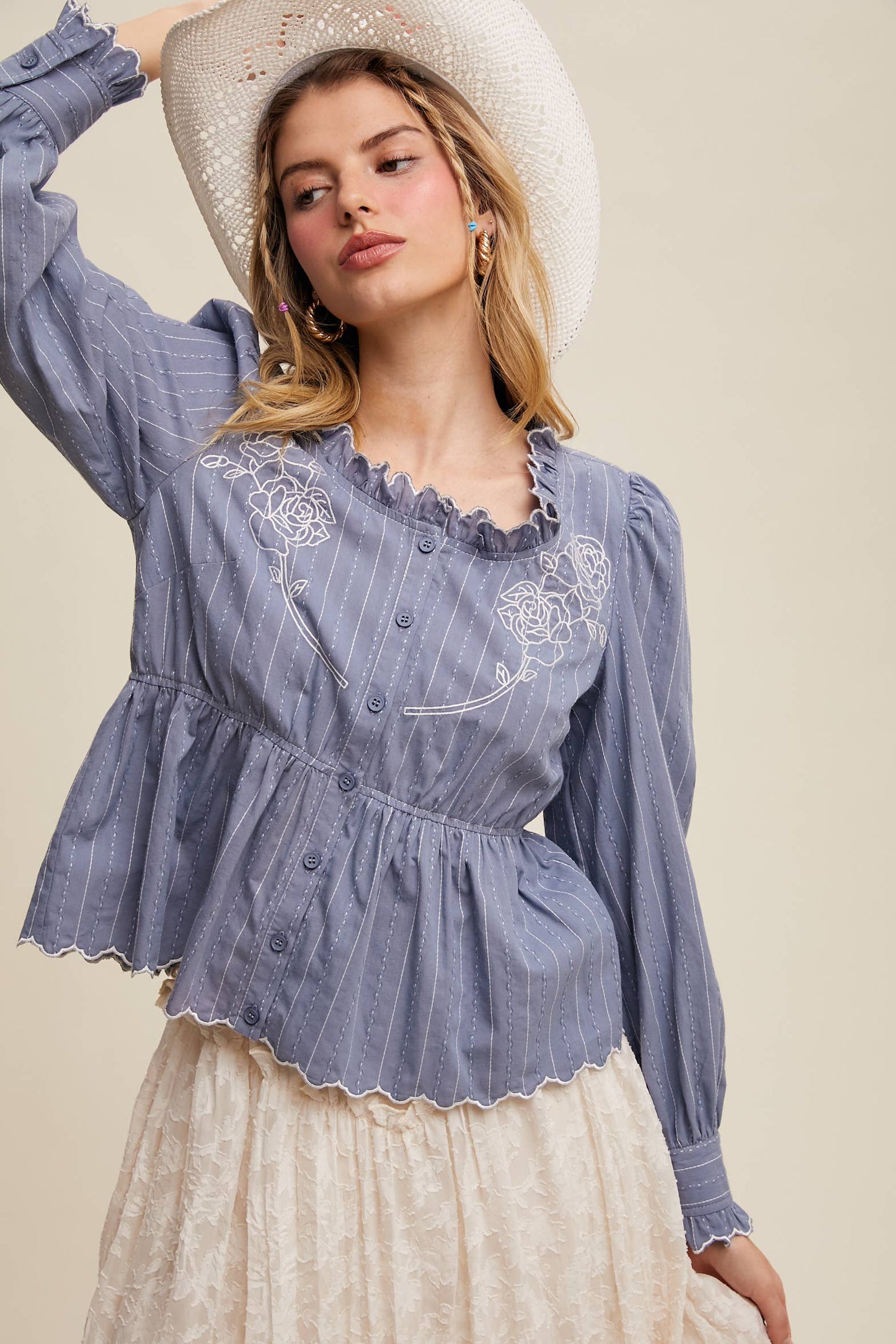 Belle Embroidered Ruffle Blouse