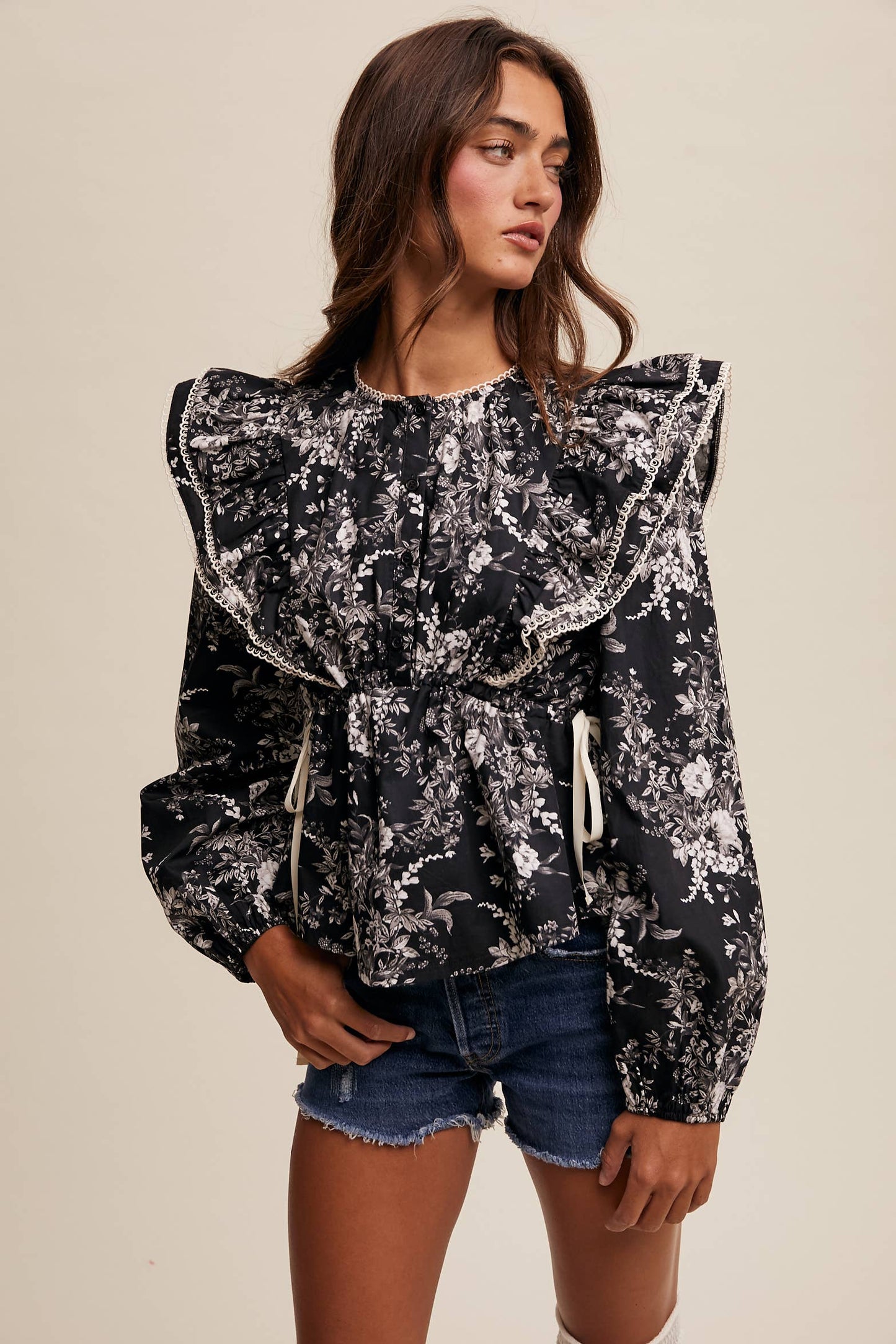 Victorian Floral Ruffle Blouse