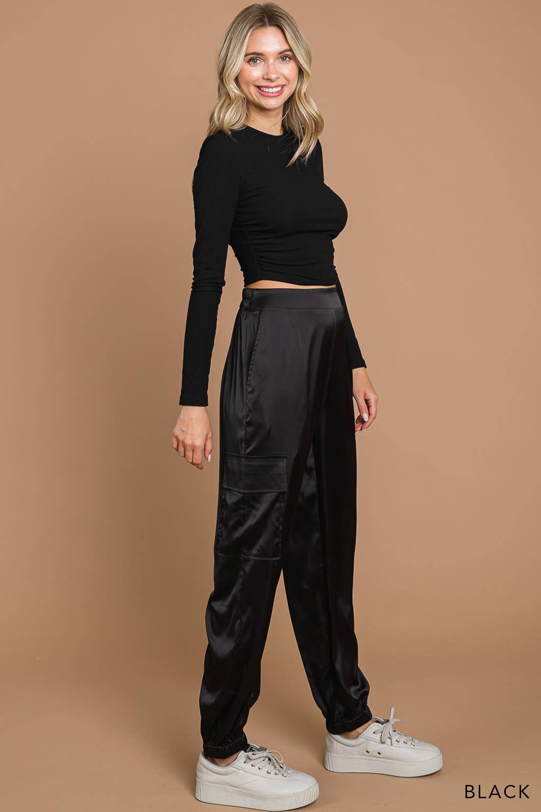 Stretched Satin Cargo Pants