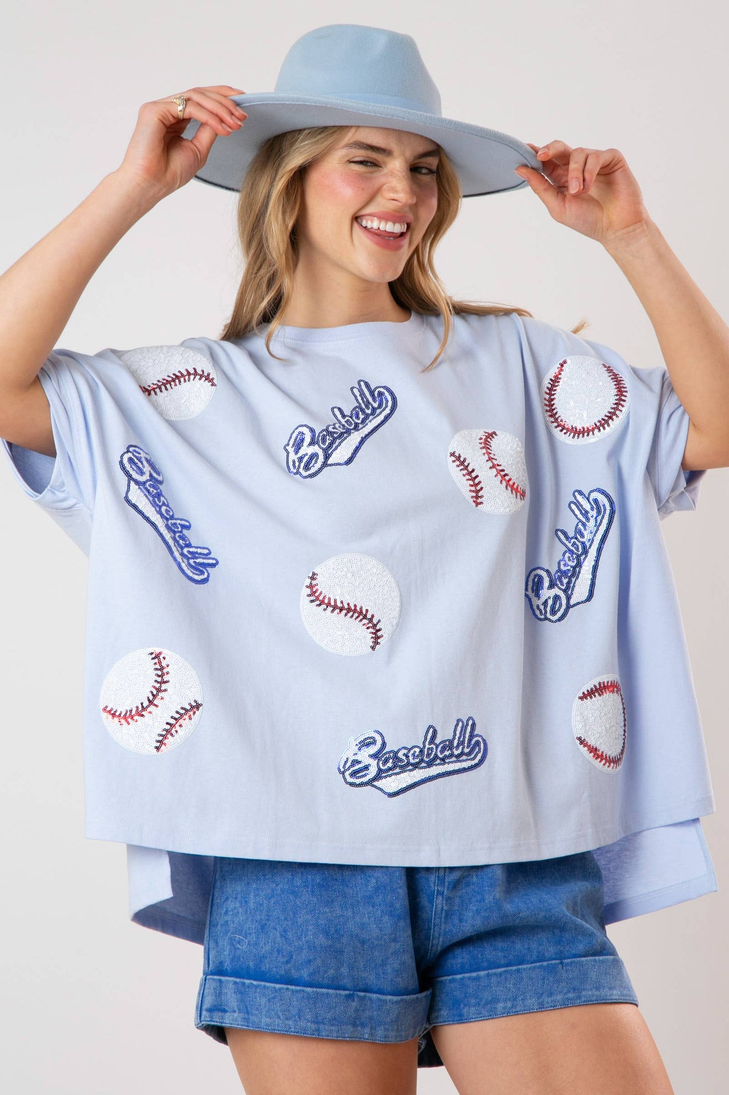 Baseball Sequins Short Sleeve Top