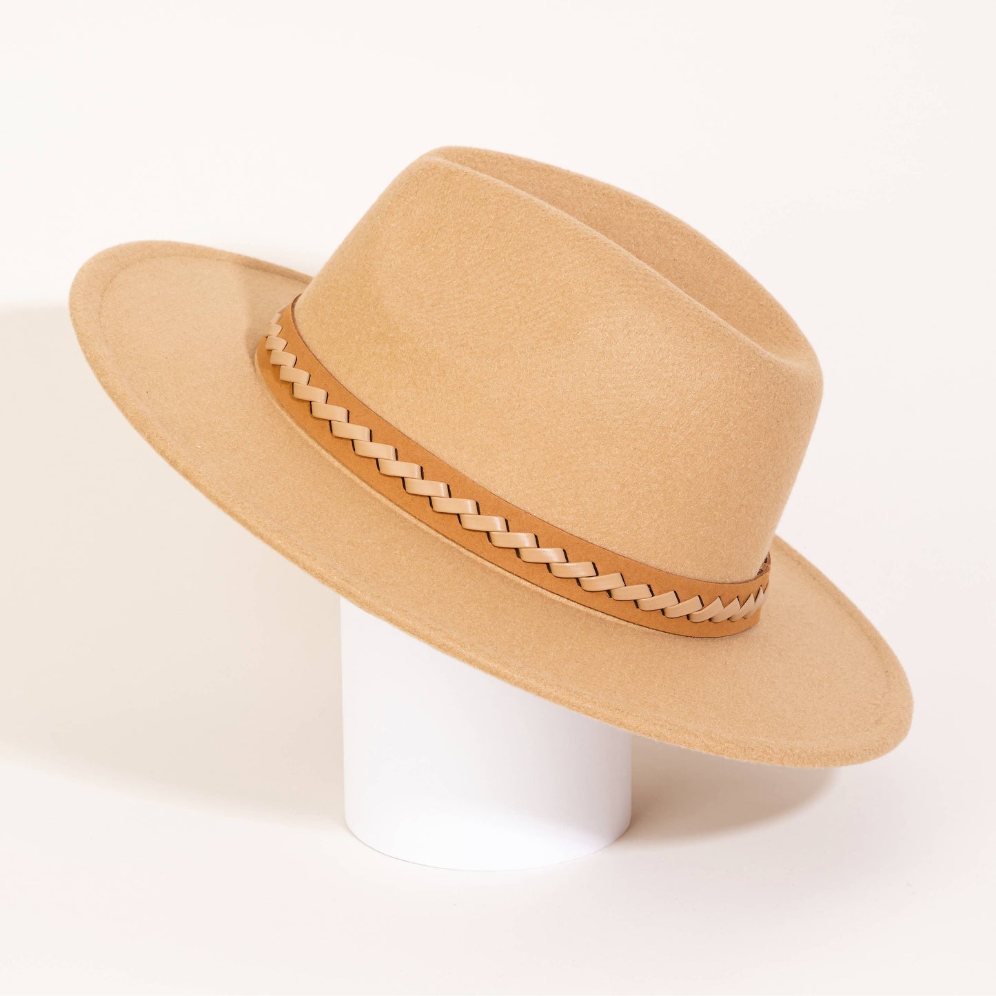 Braided Faux Leather Strap Fedora Fashion Hat