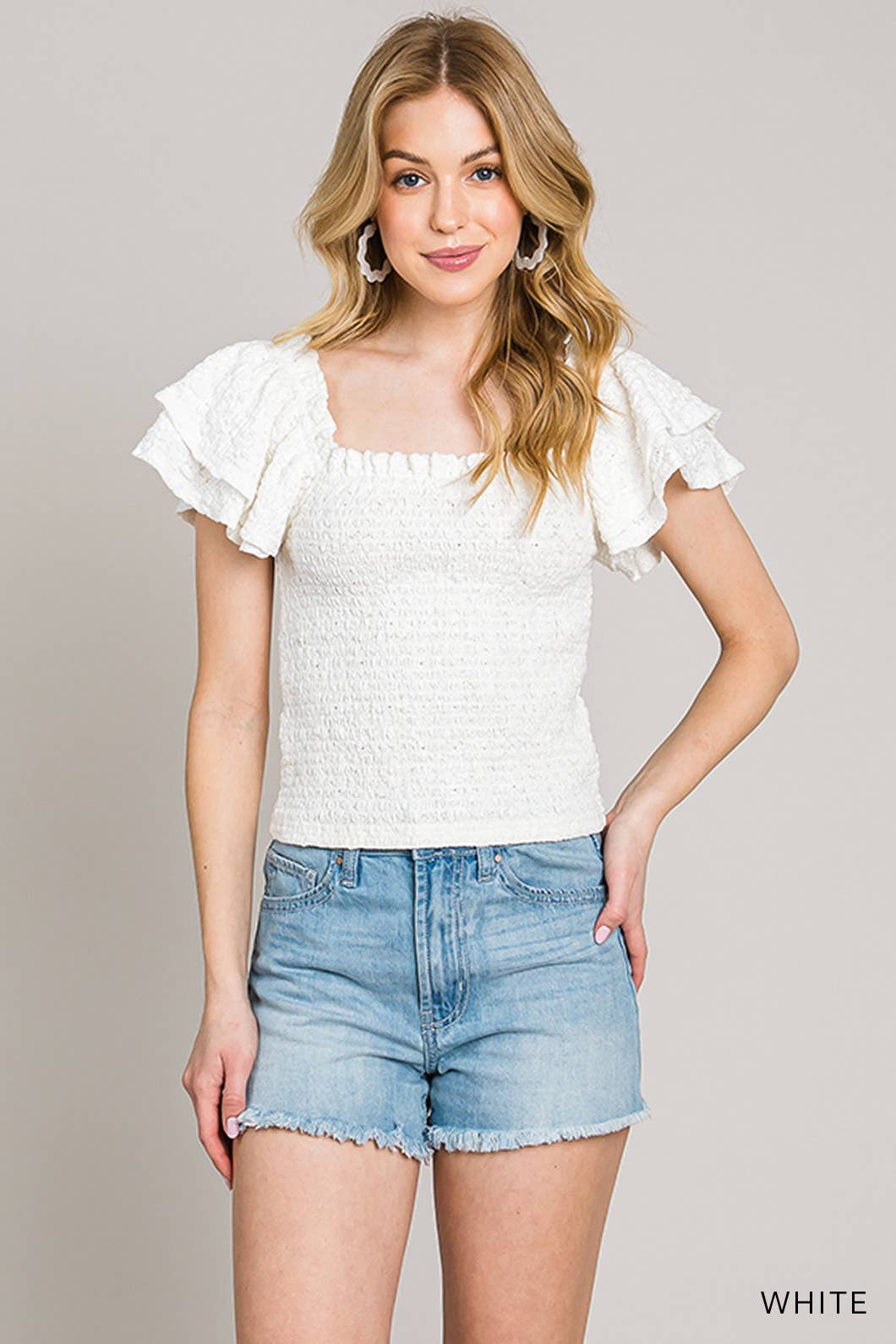 Popcorn Lace Smocked Top