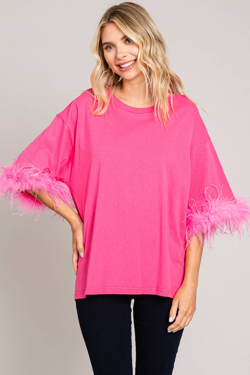 Faux Feather Sleeve Tee