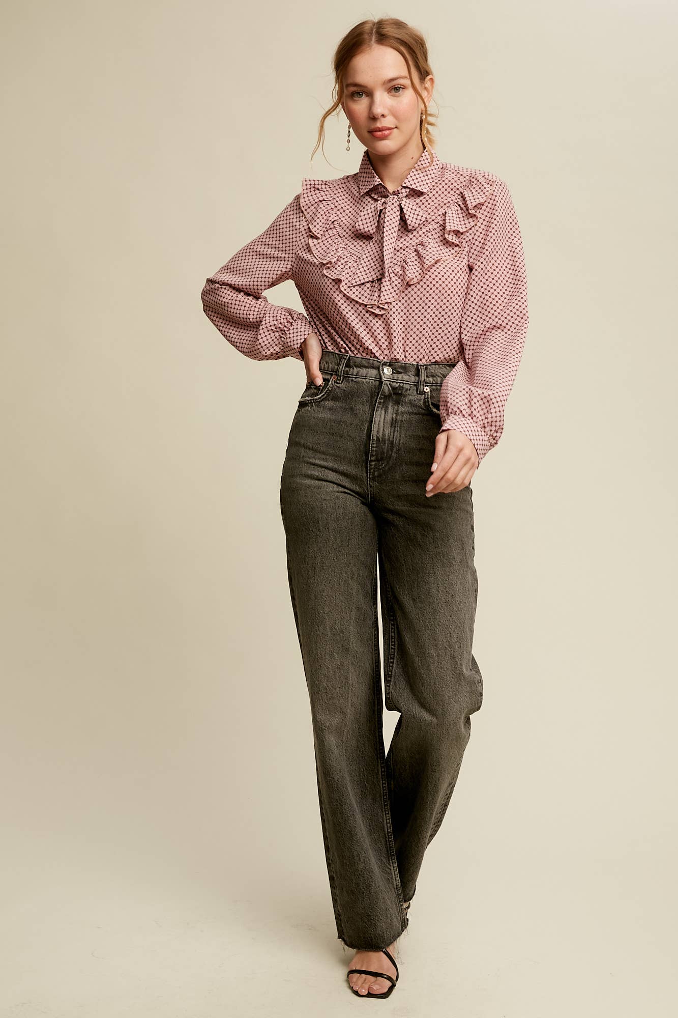 Raina Ruffle Tie-Neck Printed Blouse