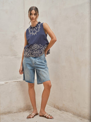 Wide Leg Retro Bermuda Denim Shorts