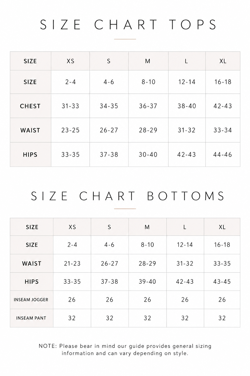 Size chart