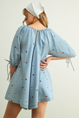 Petals & Picnics Mini Denim Romper