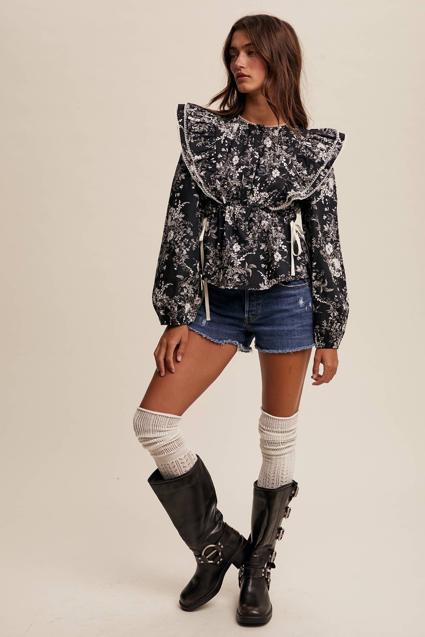 Victorian Floral Ruffle Blouse