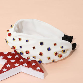 American USA Colored Stone Cluster Embellished Knot Headband