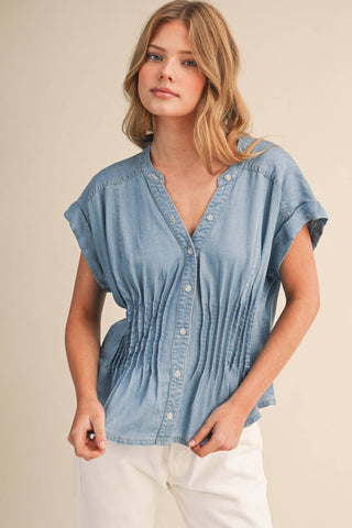 Lucy Pintuck Waist Button Down Top