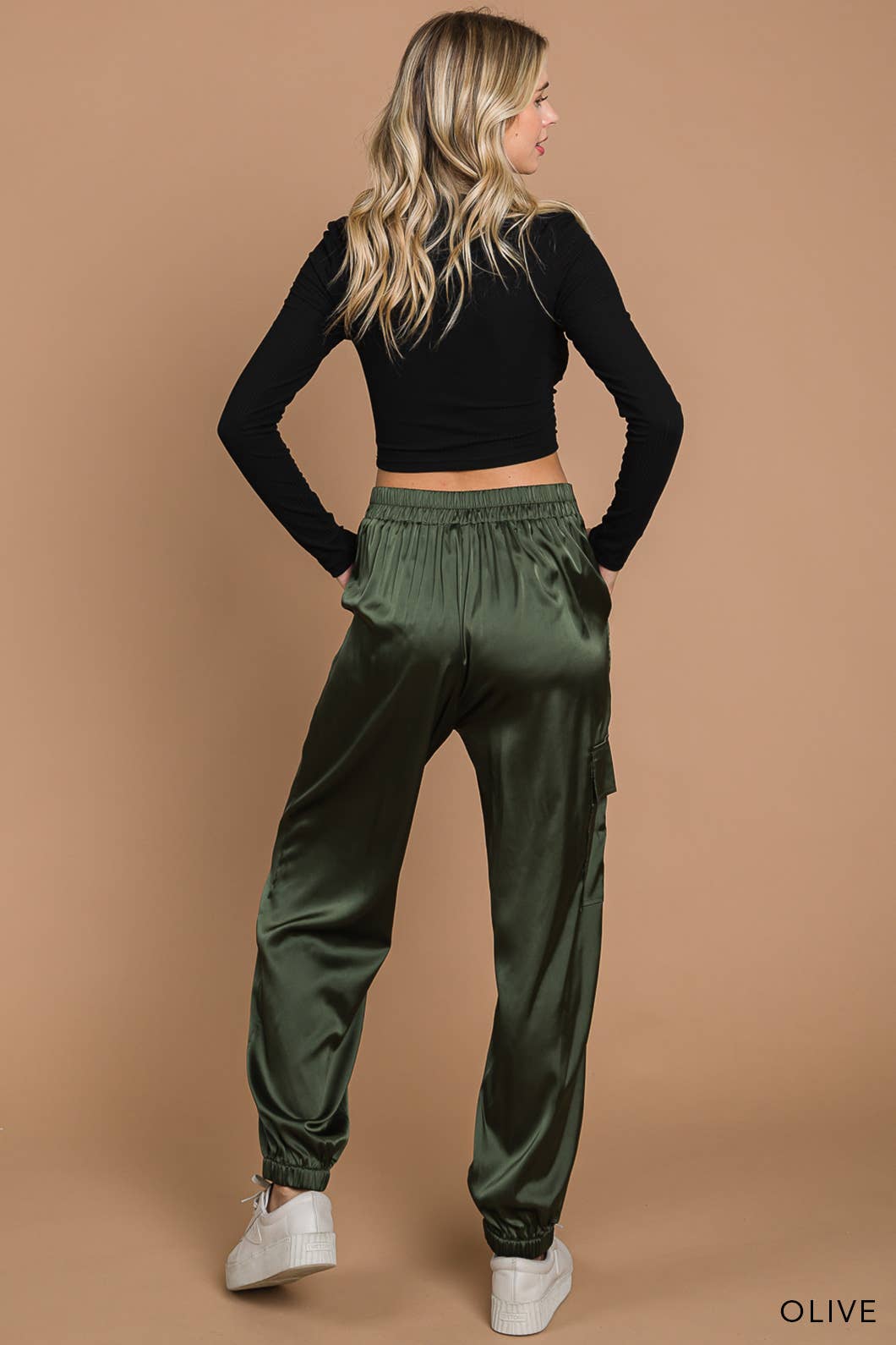 Stretched Satin Cargo Pants