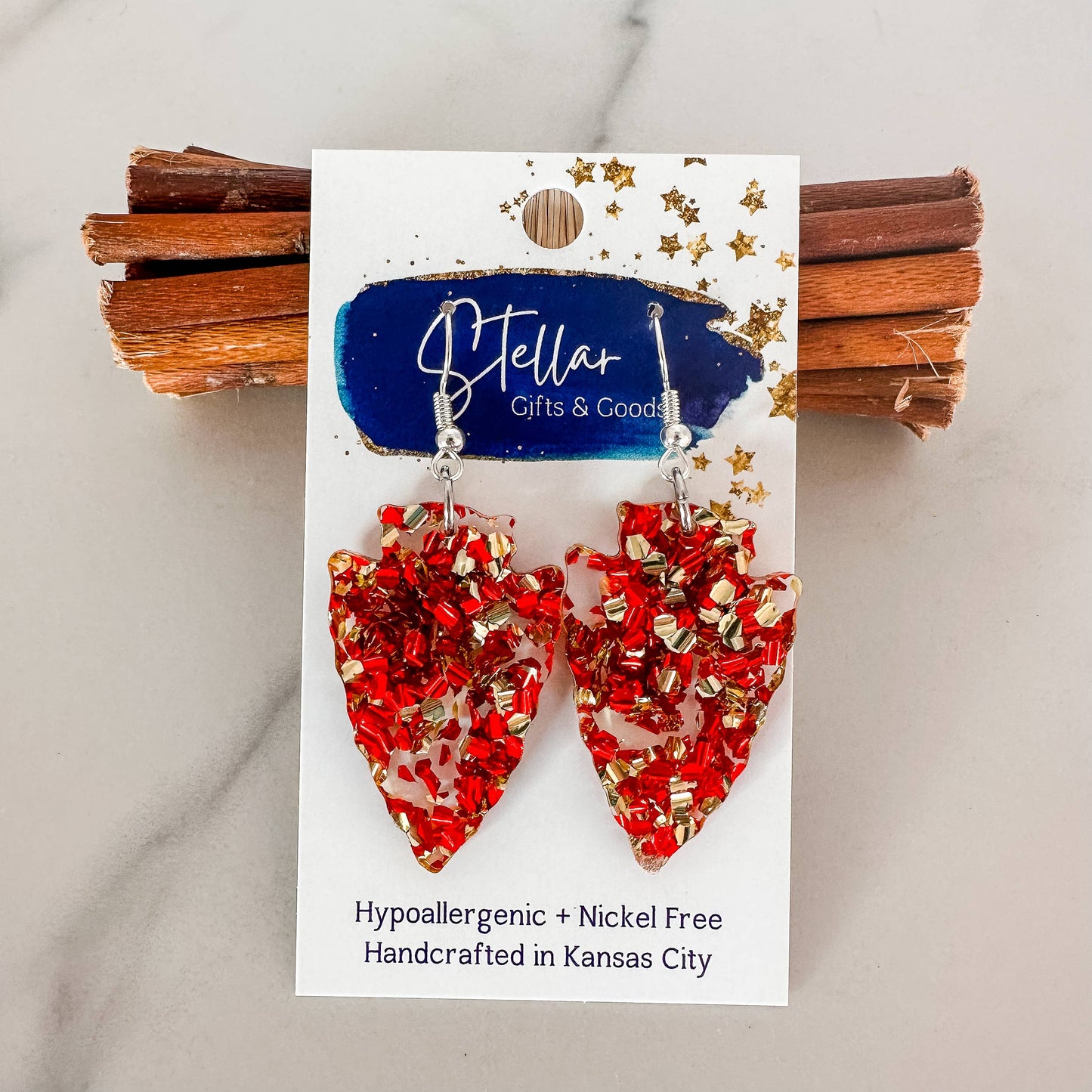 KC Football Med Chunky Glitter Arrowhead Earrings