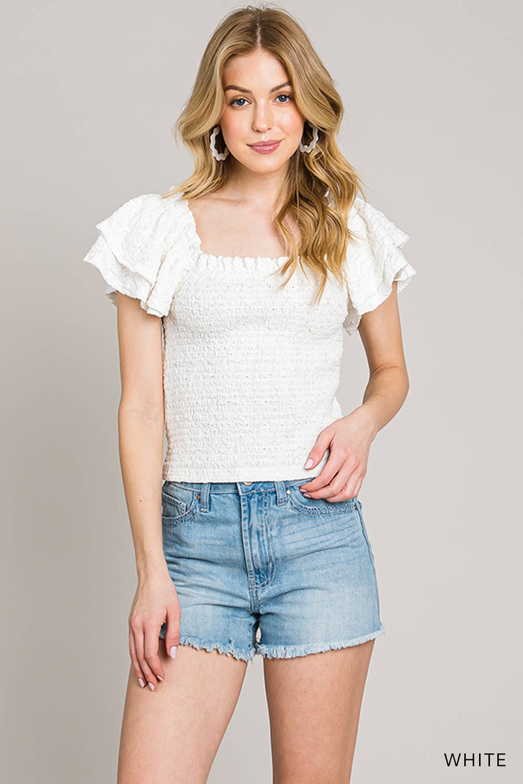 Popcorn Lace Smocked Top