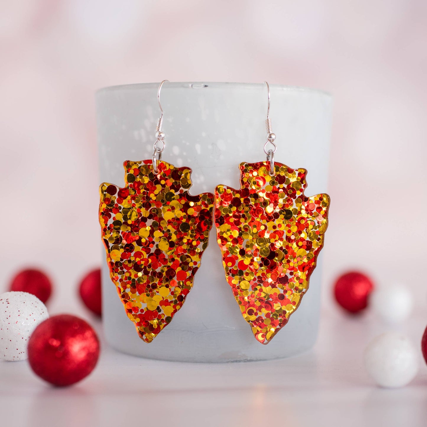 Red & Gold Confetti Large Arrowhead Earrings