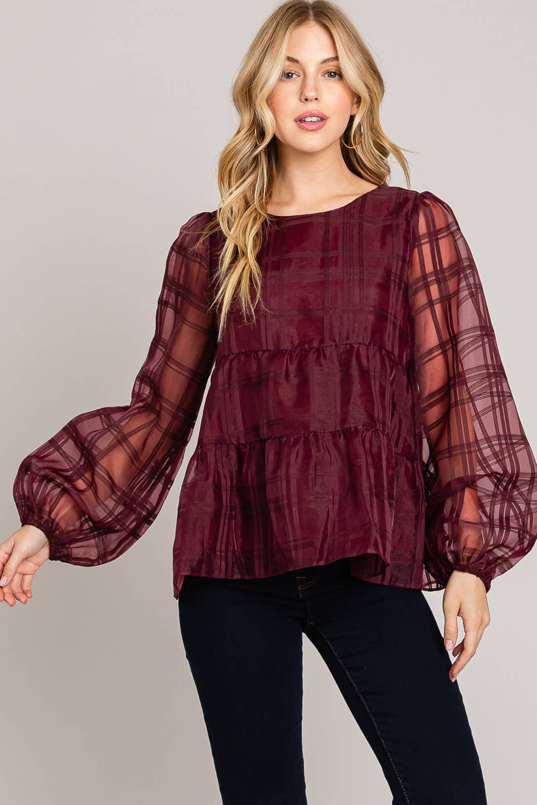 Plaid Organza Top