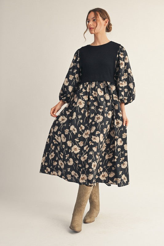 Carrie Contrast Floral Midi Dress