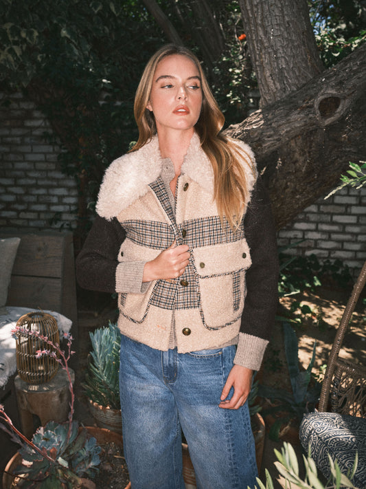 Grace Plaid Sherpa Mix Vest