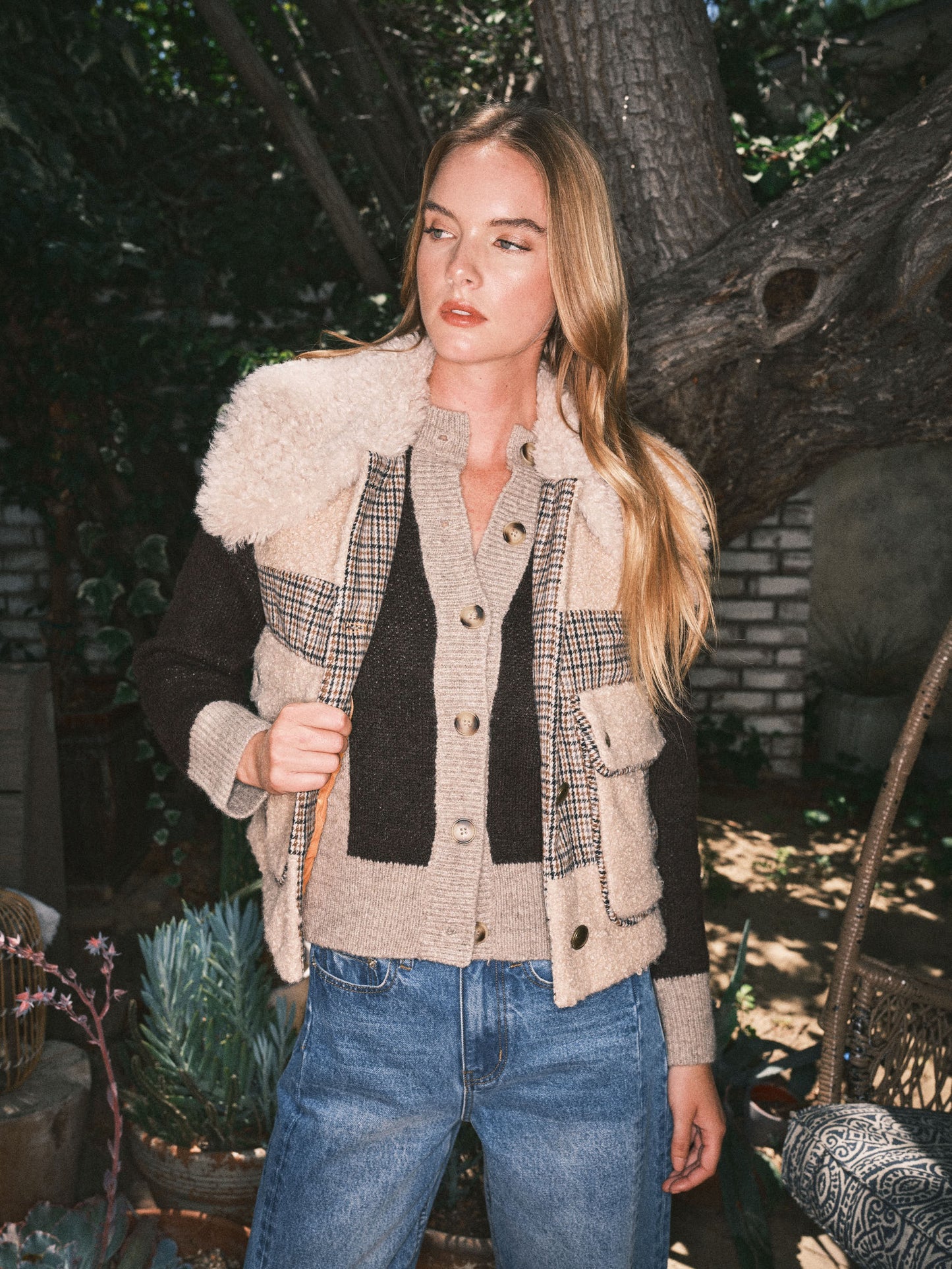 Grace Plaid Sherpa Mix Vest