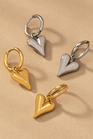 Stainless Steel Puff Heart Huggie Earring