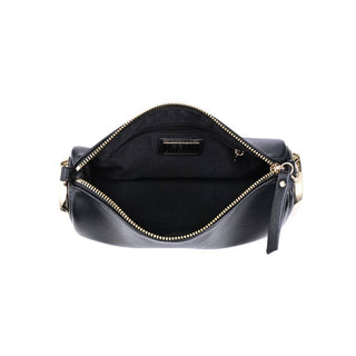 Interior view of the Luciana black shoulder bag with statement gold-tone hardware
