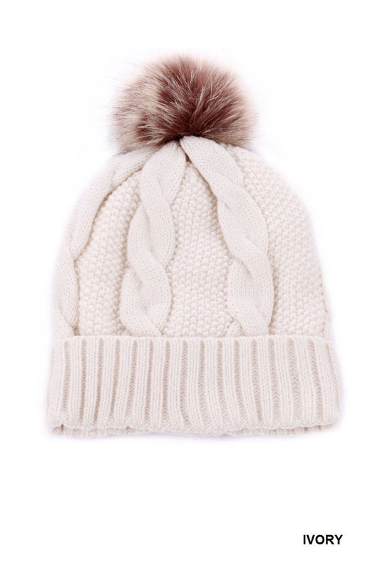Cable Knit Pom Pom Beanie
