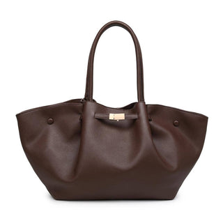 Kaia chocolate brown oversized tote bag with long shoulder handles and gold-tone hardware