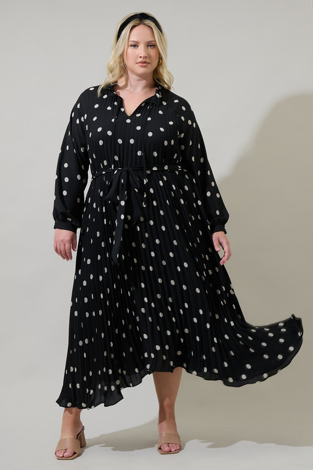 Kaline Polka Dot Marisa Pleated Midi Dress Curve IVORY-BLACK-DOT / 3X by Sugarlips Kaline Polka Dot Marisa Pleated Midi Dress Curve IVORY-BLACK-DOT / 3X by Sugarlips