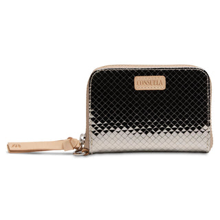 Consuela Zippy Wallet in Metallic Snake Print with Leather Trim.