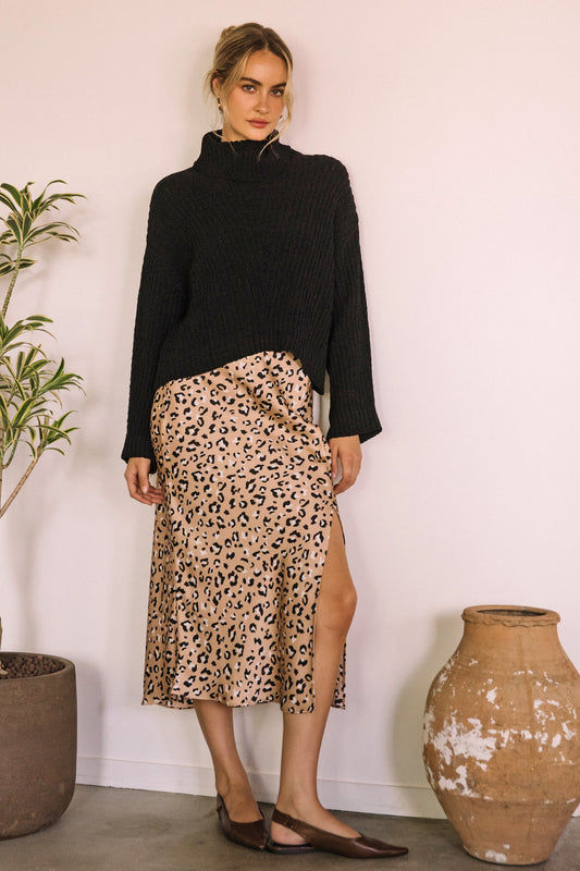 Layla Leopard Satin Midi Skirt