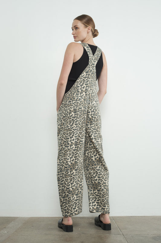 Leopard Slouchy Relax Fit Denim Overall