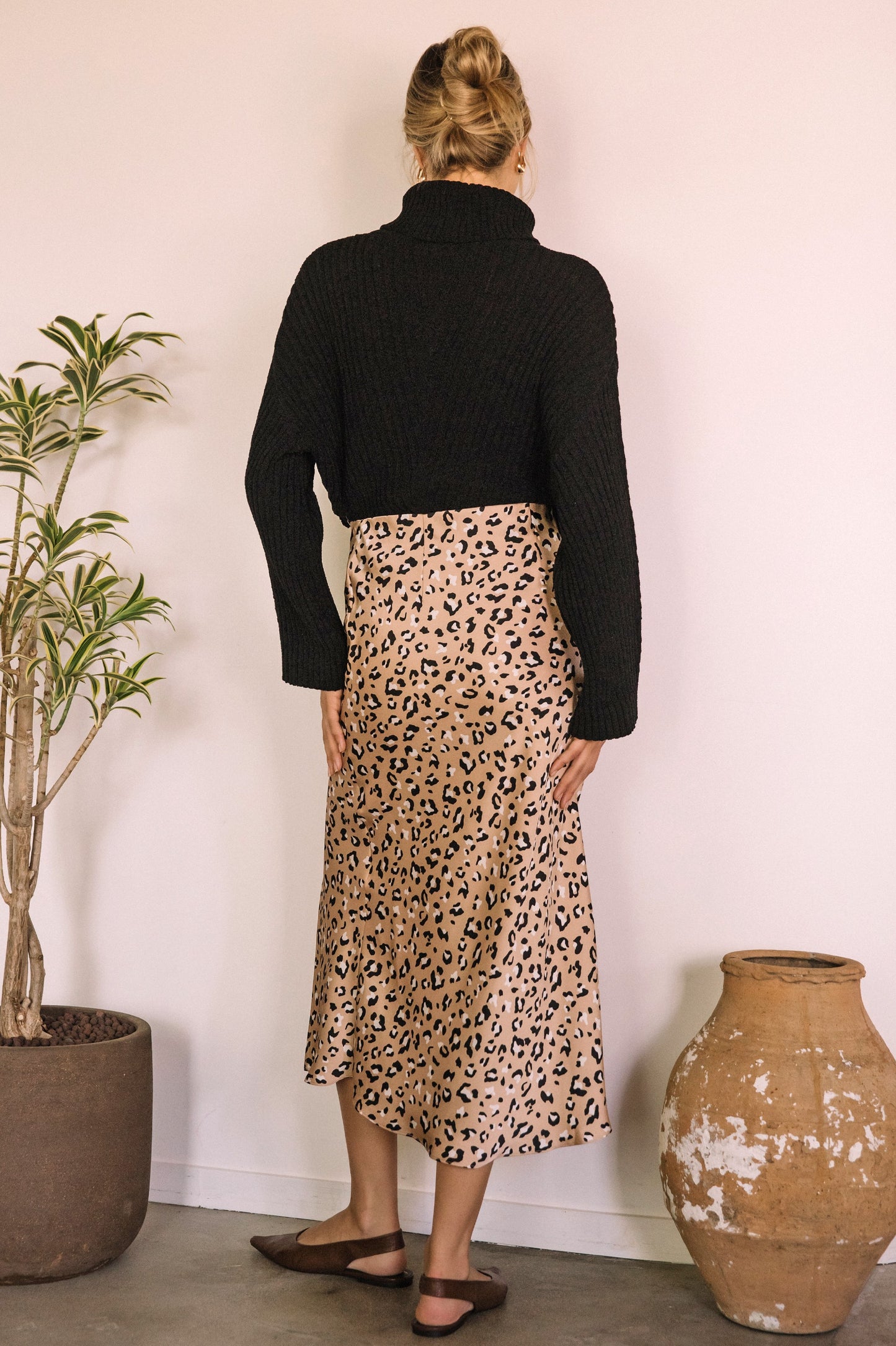 Layla Leopard Satin Midi Skirt