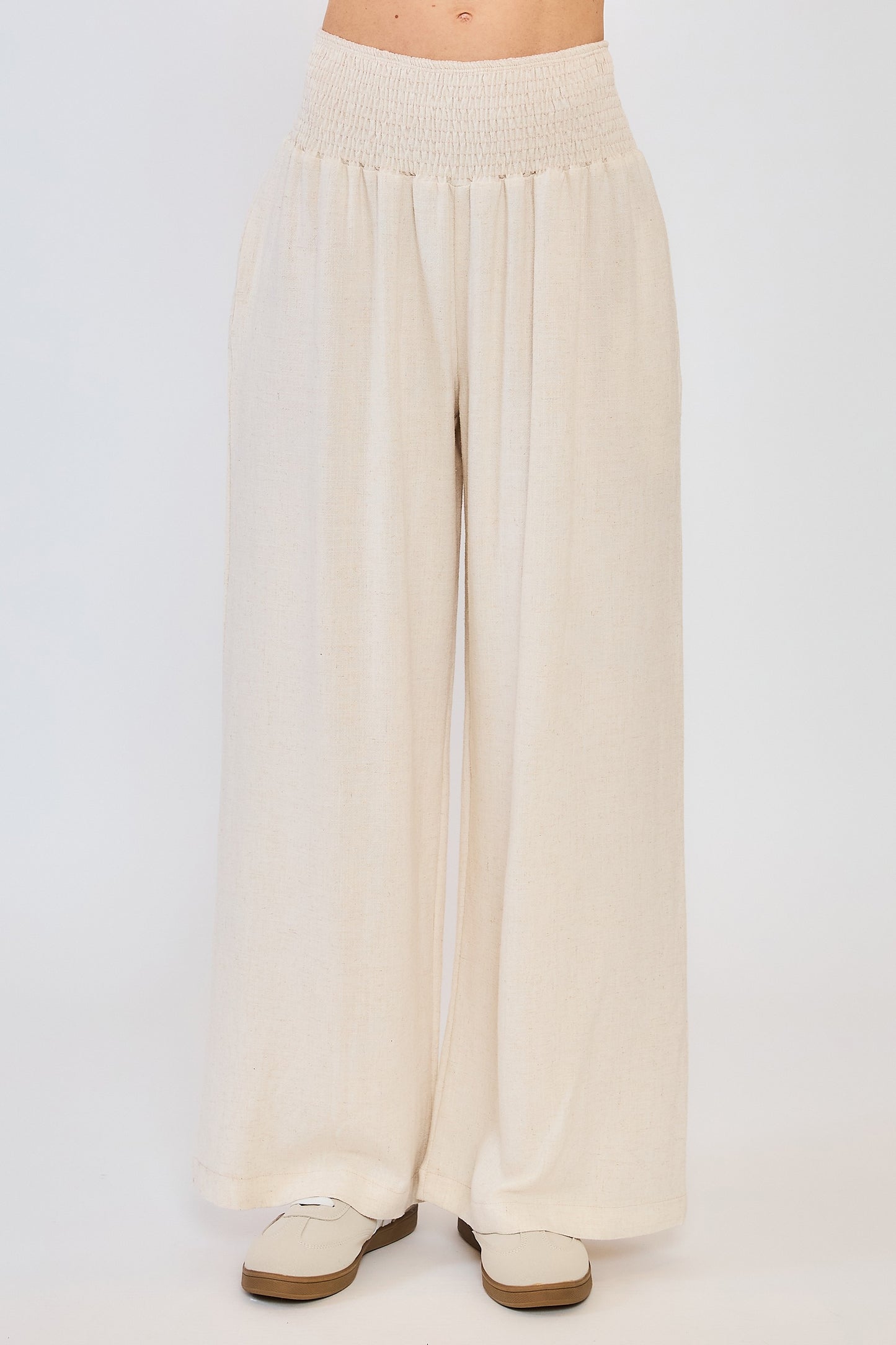 Linda Wide Leg Waist Band Pants w Pockets