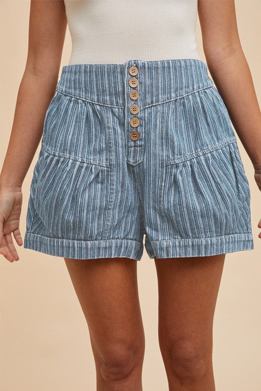 Linley Striped Button Down Denim Shorts